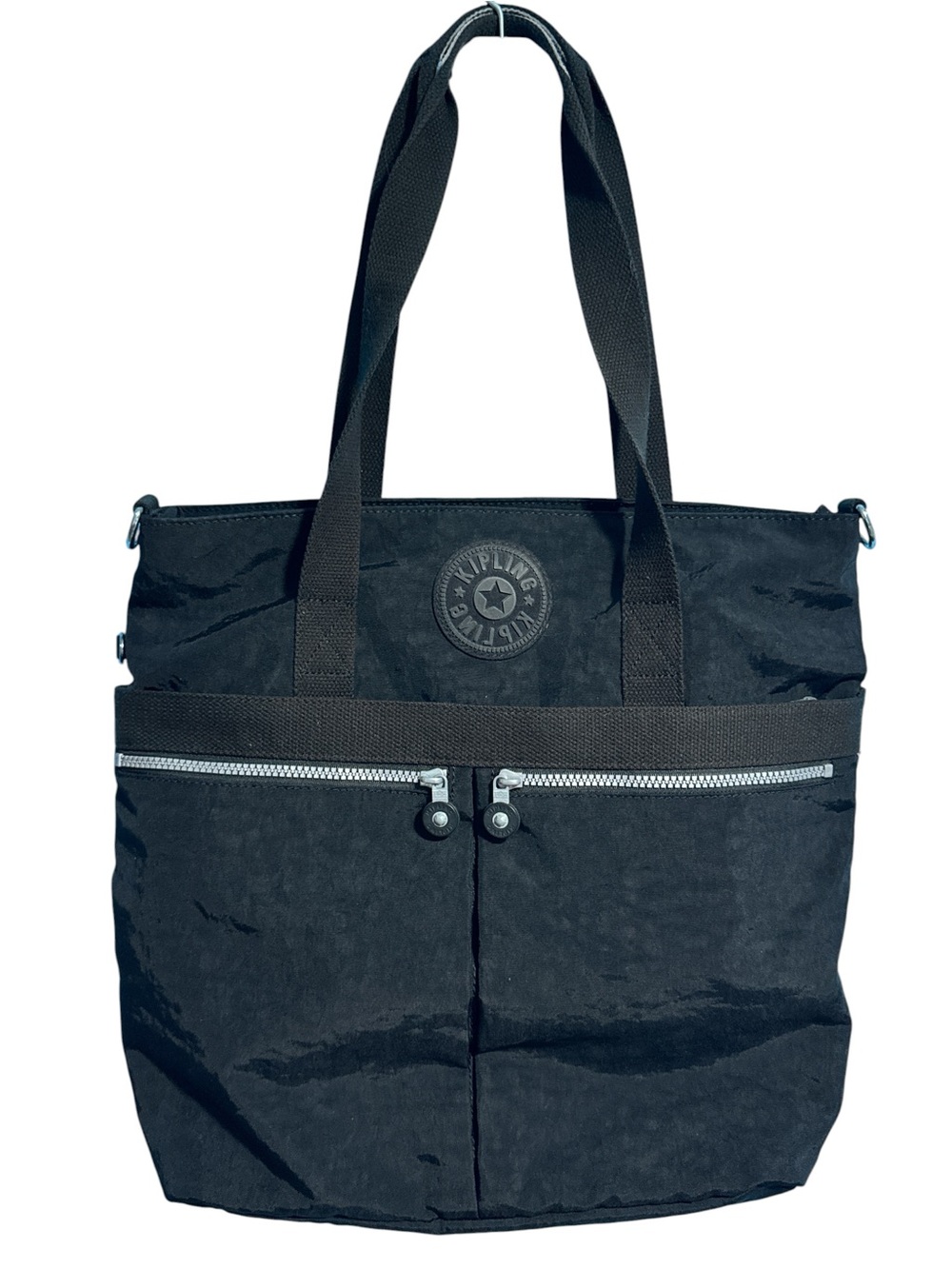 Kipling Black Nylon Duffel Tote with Front Zip Pockets
